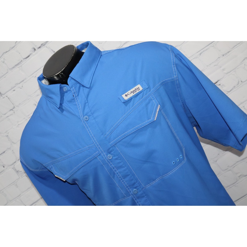 Columbia PFG Performance Fishing Gear Shirt Mens XL Blue Vent Back Camping